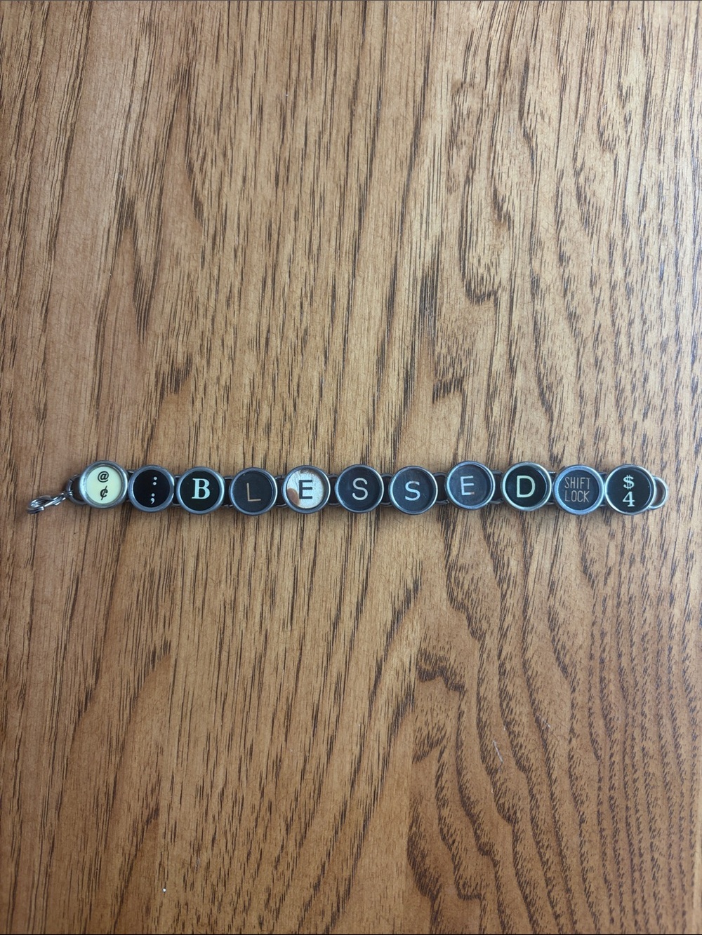 Vintage Typewriter Key "BLESSED" Bracelet in Black and Silver